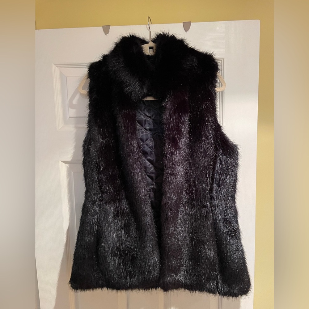 Banana Republic Black Faux Fur Vest